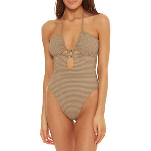 Elegant Tan One-Piece Swimsuit